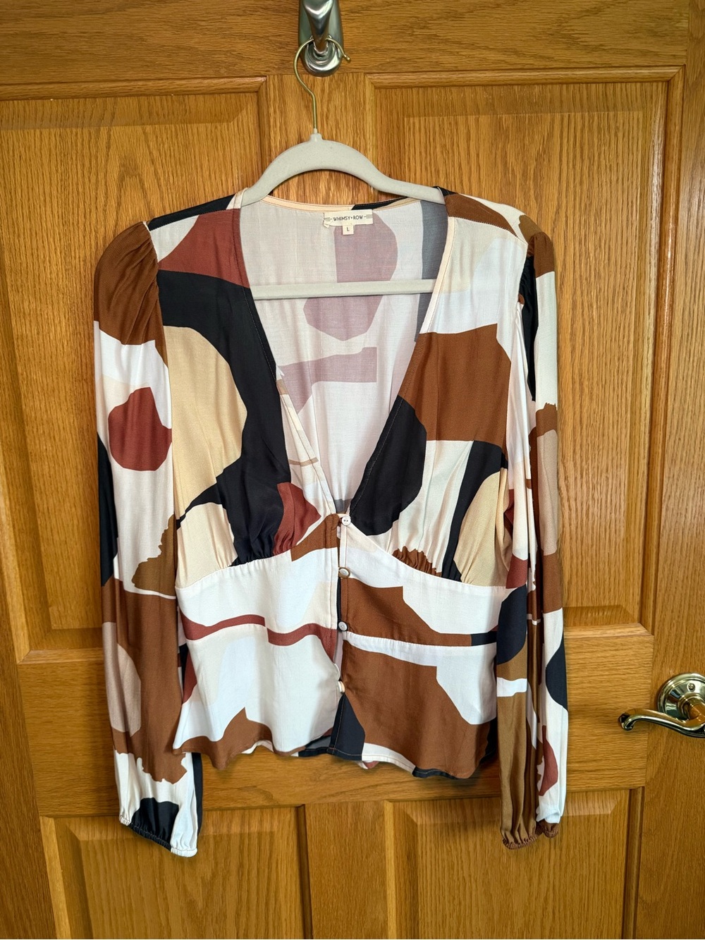 Whimsy + Row Abstract Print Button Front Blouse Top Large